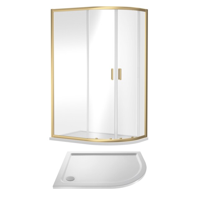 Balterley Right Hand Offset Quadrant Shower Suite with Safety Glass Enclosure & Tray Copper Brushed Brass 2