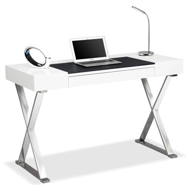 Centurion Supports ADONIS Gloss White and Chrome Ergonomic Home Office Luxury Computer Desk White White 1