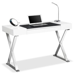 Centurion Supports ADONIS Gloss White and Chrome Ergonomic Home Office Luxury Computer Desk White White 1