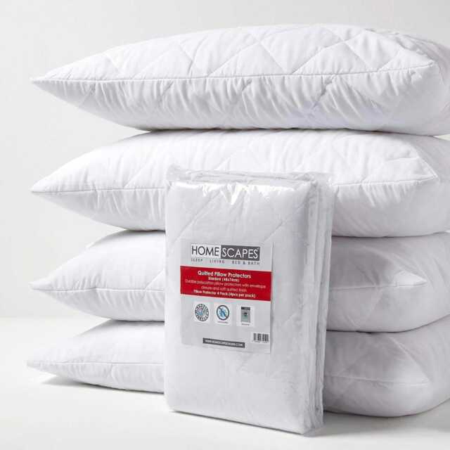 Homescapes Standard Size Quilted Pillow Protector - Pack of 4 White Standard