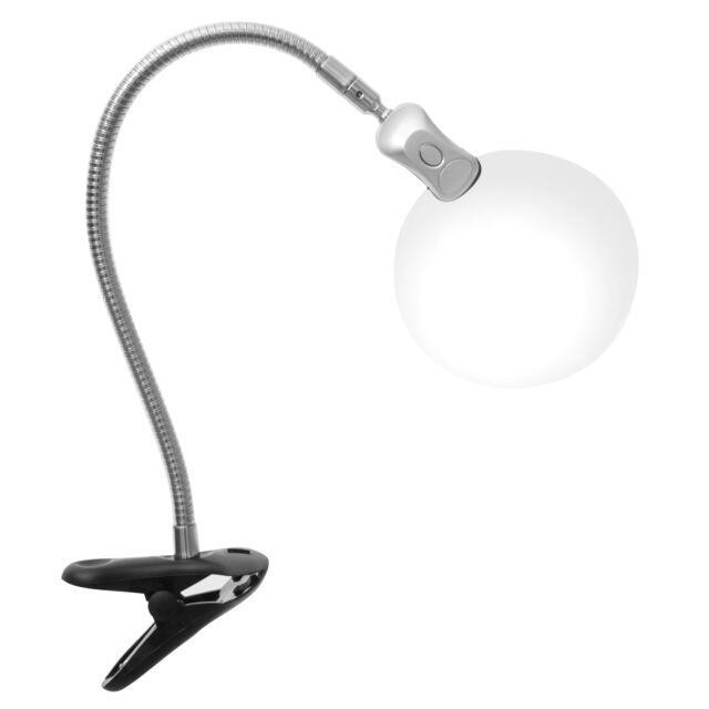 PURElite Clip-on Magnifying Light - Battery Powered Table & Desk Lamp with LED Bulbs, Flexible for Reading, Needlework & Sewing Silver