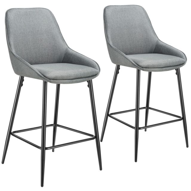 Bar Stool Siera with backrest, padding and soft fabric Grey Woven fabric grey/black 54 x 49 x 100 cm 2