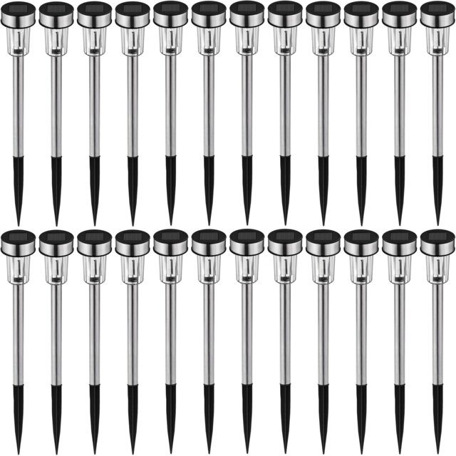 Outdoor Lights Set of 24 - solar powered, with ground spike, weather-resistant, automatic on-off switch