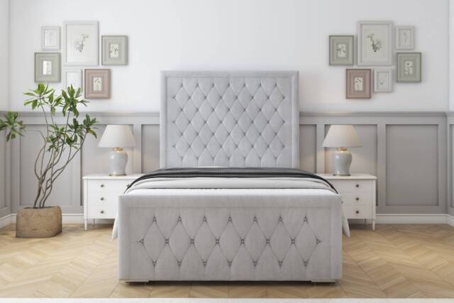 "Sloomy Monroe Silver Naples Bed Frame With Mattress With 50"" Upholstered Headboard 6' Super King"