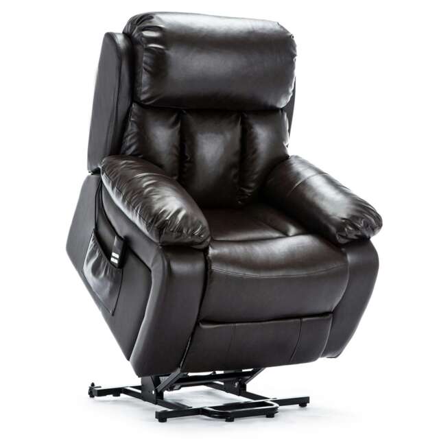 Chester Dual Motor Rise Recliner Heat and Massage Bonded Leather Chair (Brown)