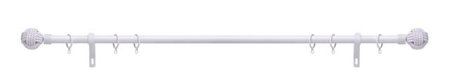 Lister Cartwright 28mm White Fixed Metal Curtain Pole Set Rings with Knotted Ball Finial Easy fit (240 cm)
