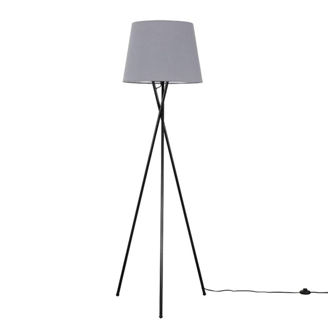 ValueLights Camden Black Tripod Floor Lamp Grey Taper Shade and Bulb