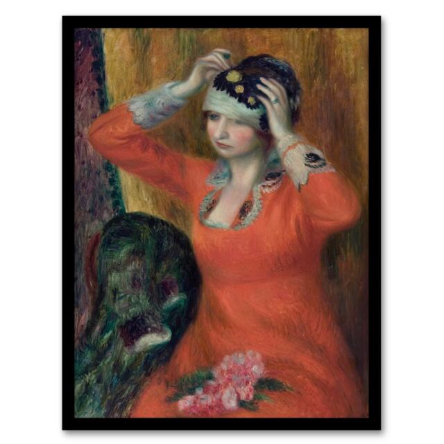 William James Glackens Framed Wall Art Girl in Red Dress Pinning on Hat