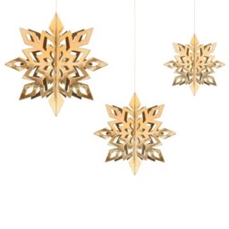 Gold 3D Snowflakes Christmas Hanging Decorations - Pack of 6