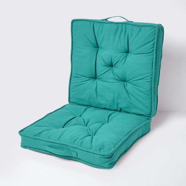 "Homescapes Teal Cotton Travel Support Booster Cushion Green Teal 50cm x 50cm (20"" x 20""), Seat and back cushion 10 cm deep"