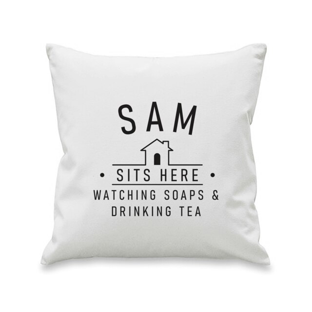 Personalised ...Sits Here Cushion White