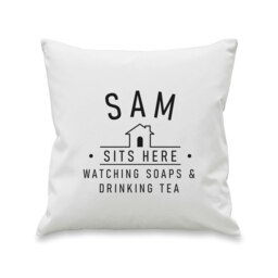 Personalised ...Sits Here Cushion White