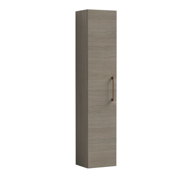 Balterley Level Modern Bathroom 1 Soft Close Door Wall Hung Tall Storage Unit, Woodgrain Mid Oak with Handle (BFLE2561H1516) Brown Solace Oak