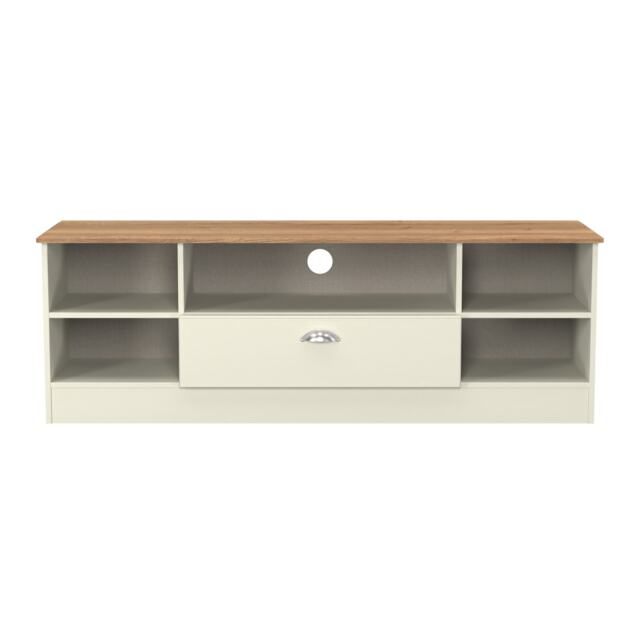 Albert Wide 1 Drawer TV & Media Unit in Cream Ash & Riviera Oak (Ready Assembled) Cream Cream Ash & Riviera Oak