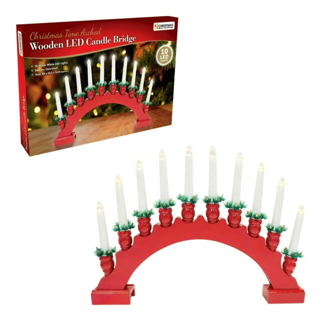 The Christmas Workshop 10LED Red Arched Wooden Candle Bridge Light