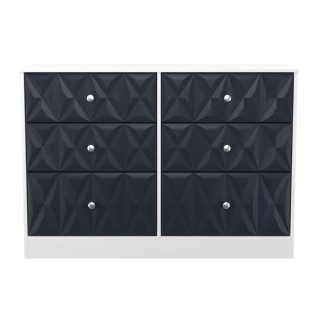 Memphis 6 Drawer Wide Chest of Drawers in Indigo Matt & White Matt (Ready Assembled) Blue Indigo Matt & White Matt