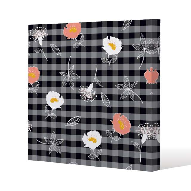 Blooming hand drawn orange and white flowers (Canvas Print) / 46 x 46 x 4cm Multi