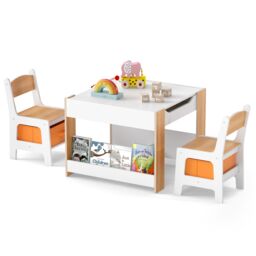 COSTWAY Kids Table and 2 Chairs Set Multifunctional Natural