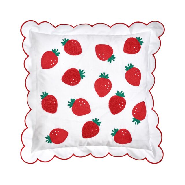 Catherine Lansfield Strawberry Embroidered Cushion Red 45 x 45 cm