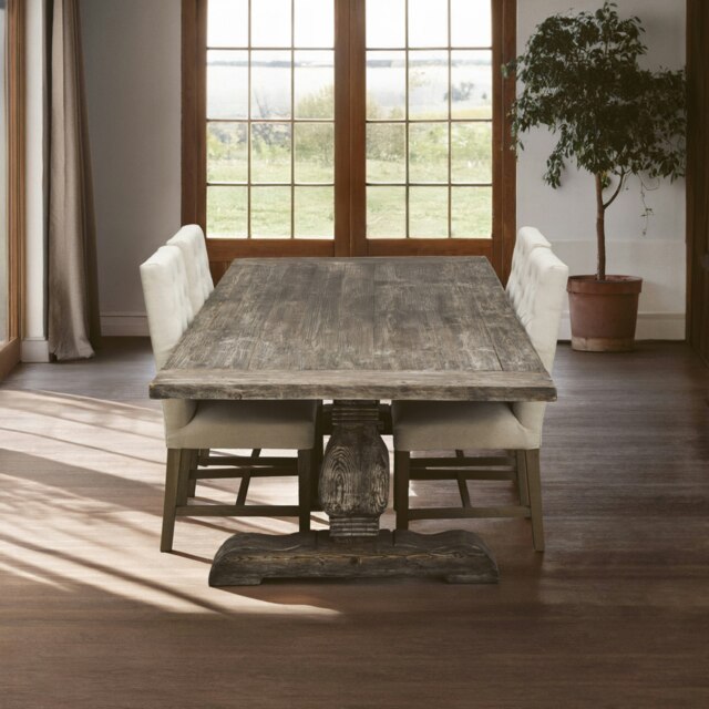 Interiors By Premier Pine Wood Dining Table, Spacious Rectangular Kitchen Table,Decorative Table With Pedestal Legs, Garden Table Brown