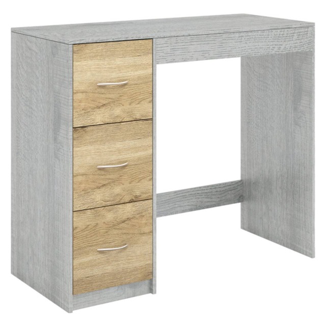 3-Drawer Wooden Desk and Dressing Table - Multi-Functional, 79.5x93x40 cm Grey Ash Grey & Oak 22.5 x 43.5 x 98.5 1