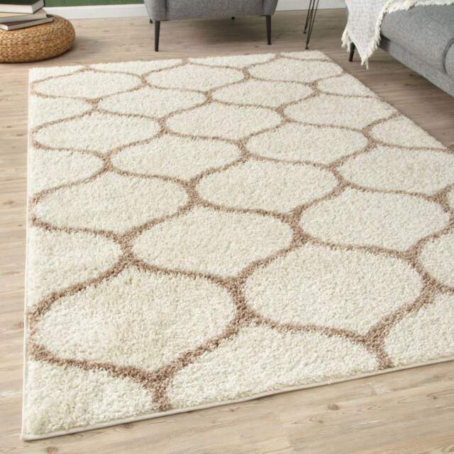 The Rugs Moroccan Collection Soft High Pile Shaggy Trellis Rugs and Runners Living Room