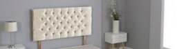 "Cream Crush Velvet Chesterfield Crystal Button Headboard Cream 3FT Single 26""inch Headboard"