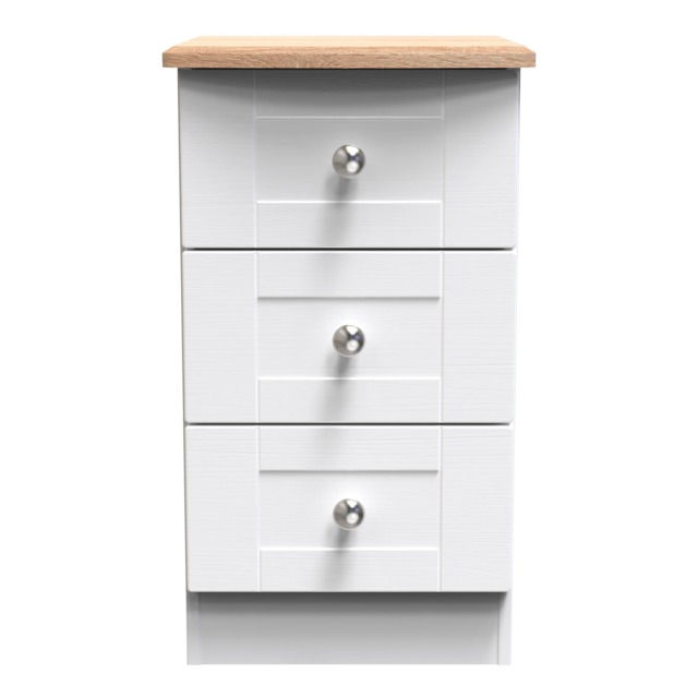 Cumbria 3 Drawer Bedside Cabinet in White Ash & Bardolino Oak (Ready Assembled) White White Ash & Bardolino Oak