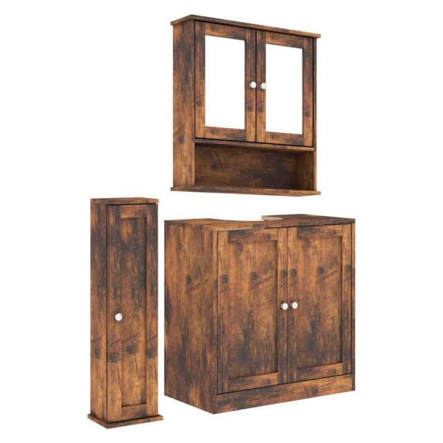 3 Piece Bathroom Furniture Set - Under Sink Cabinet, Mirror Cabinet & Toilet Paper Dispenser Brown 0 x 0 x 0 1