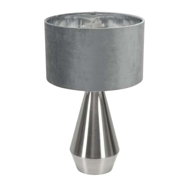 ValueLights Jax Chrome Dimmable Touch Table Lamp Grey Velvet Chrome Shade Silver