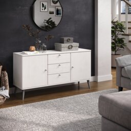 Augusta Industrial Pine Medium Sideboard - 2 Door 3 Drawer Rustic Wooden Storage Cabinet with Hairpin Legs White White One Size 1