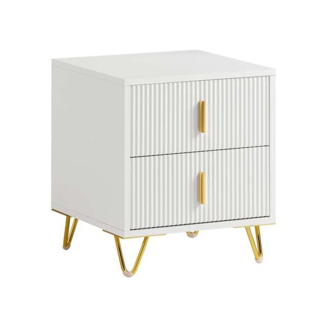 SoBuy FBT115-W,2-Drawer Bedside Table Nightstand with Gold Handles White White 1