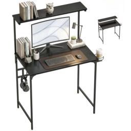 HOMCOM Computer Desk, 80cm Home Office Study Table with Hutch Shelf Black Black 80W x 50D x 121.7H cm