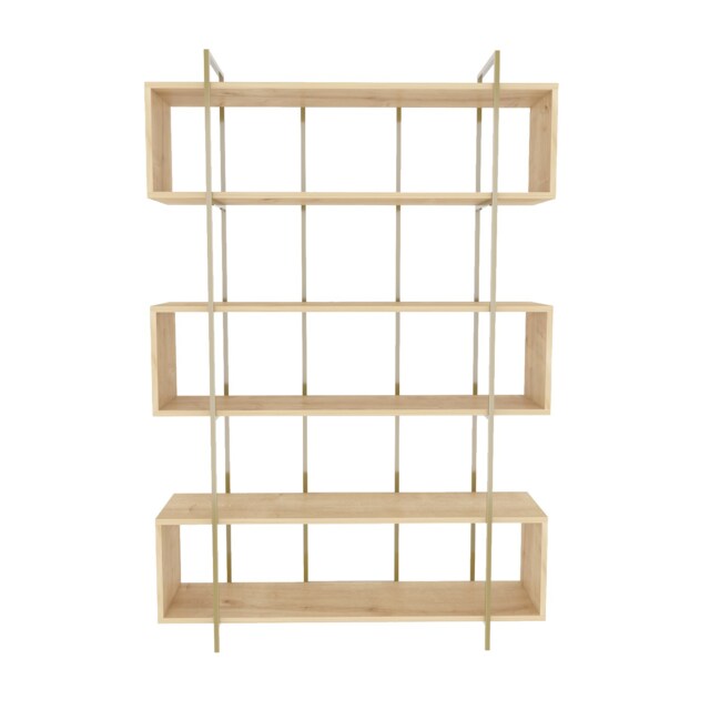 Decorotika Bruti Freestanding Metal Frame Bookcase 180 cm H x 120 cm W x 29,6 cm D Multi Oak and Gold 1