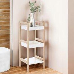 ARLA 3 Tier Bathroom Shelf Unit With Birchwood Frame Cream