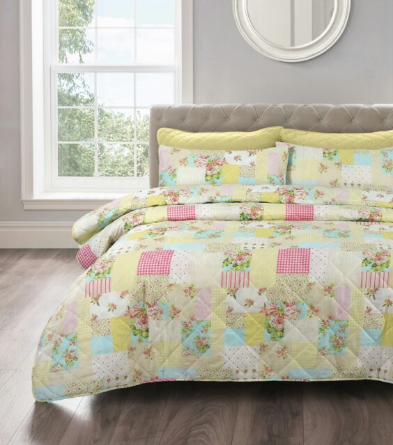 Velosso Candice Patchwork Cotton Blend Quilted Bedspread Set Multi Multi King