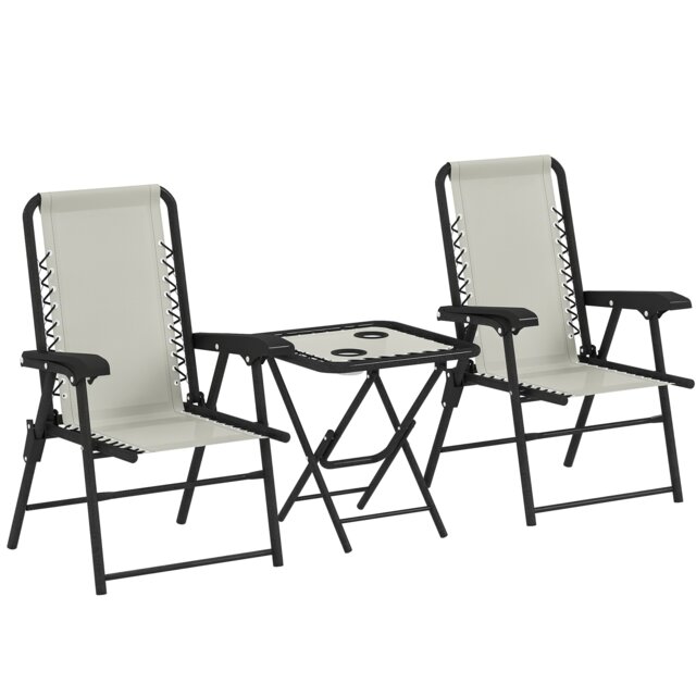 Outsunny 3 Pieces Folding Garden Bistro Set with Cup Holders, Cream White Cream Cream