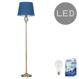 ValueLights Memphis Antique Brass Floor Lamp Navy Blue Taper Shade and Bulb
