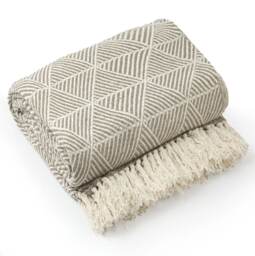 "Geo Diamond Collection Recycled Cotton Throw in Natural (90"" x 100"")"