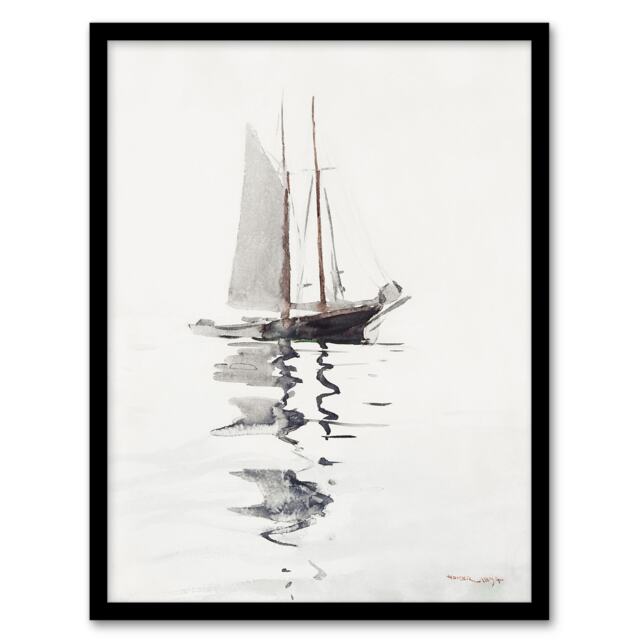 Winslow Homer Two Masted Schooner with Dory Watercolour Framed Wall Art Print A4