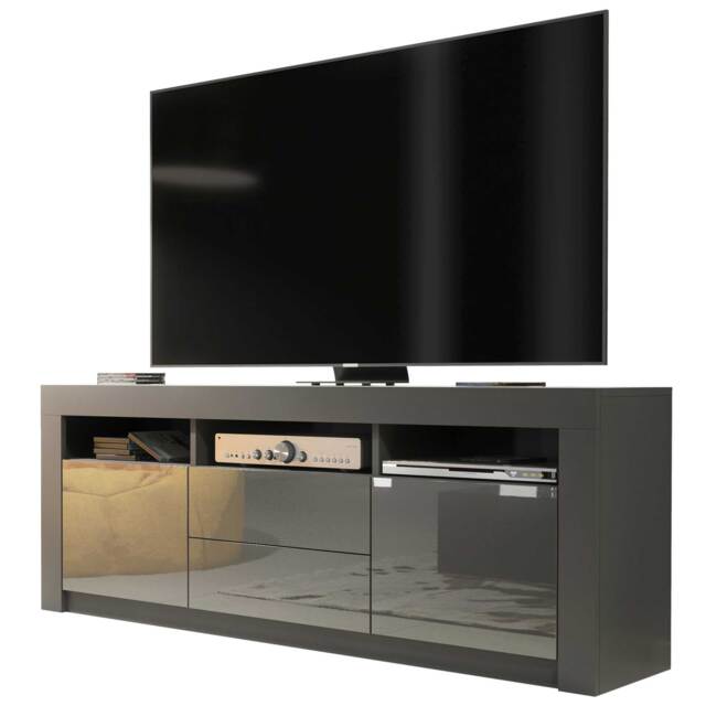 TV Unit TV Stand Grey High Gloss Media Console Sideboard Storage Cabinet 160cm