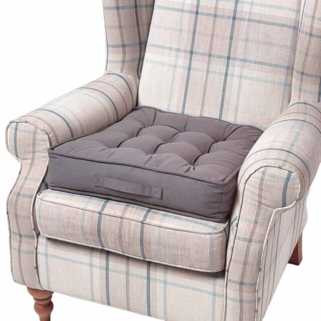 "Homescapes Charcoal Grey Cotton Armchair Booster Cushion Grey Charcoal Grey 50cm x 50cm x 10cm (20"" x 20"" x 4"")"