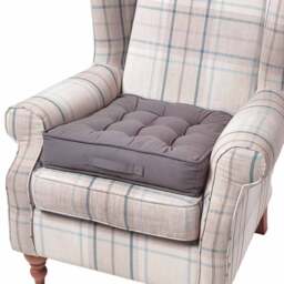 "Homescapes Charcoal Grey Cotton Armchair Booster Cushion Grey Charcoal Grey 50cm x 50cm x 10cm (20"" x 20"" x 4"")"