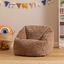 Icon Kids Natalia Teddy Berber Fleece Armchair Bean Bag, Mocha Brown