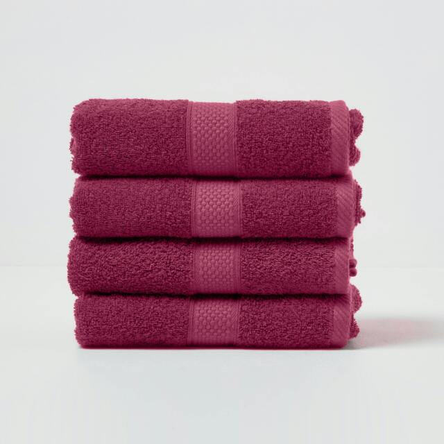 Homescapes Turkish Cotton Hand Towel Set of 4 - Burgundy Red Hand towel 4