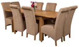 Richmond 140-220cm Oak Extending Dining Table & 8 Montana Fabric Chairs Brown Beige