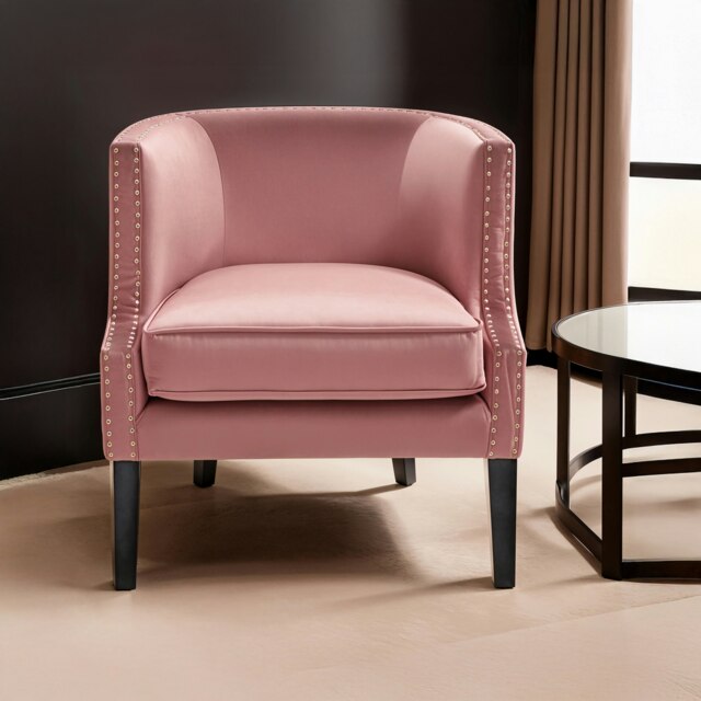Interiors by Premier Pink Velvet Studded Chair, Easy to Clean Leather Armchair, Body Supportive Accent Chair