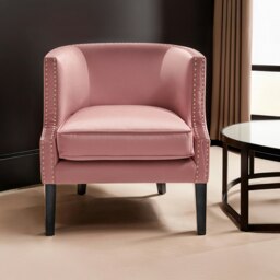 Interiors by Premier Pink Velvet Studded Chair, Easy to Clean Leather Armchair, Body Supportive Accent Chair