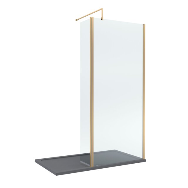 Balterley Glass Walk In Wetroom Screen and Hinged Return Screen with Profile and Shower Tray Copper Brushed Brass