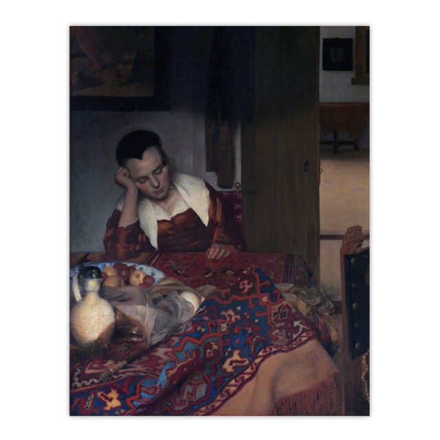 A Maid Asleep Portrait Painting Vermeer Vintage Huge Wall Art Print 18X24 In